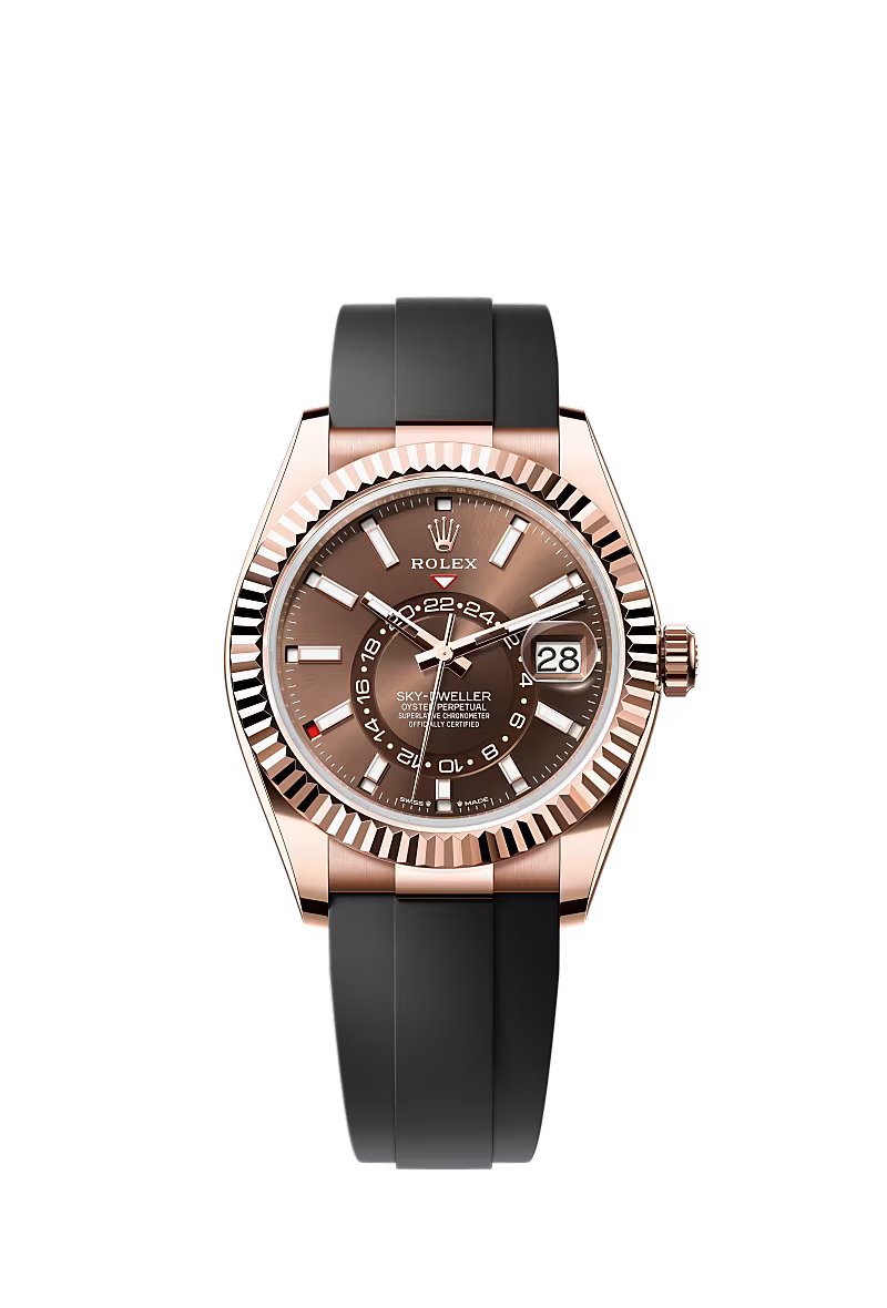 ROLEX Sky-Dweller Chocolate Dial Everose Gold Oysterflex Watch 336235