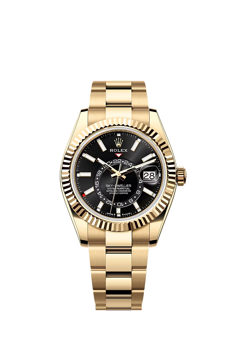 ROLEX Sky-Dweller Black Dial Yellow Gold Oyster Watch 336938