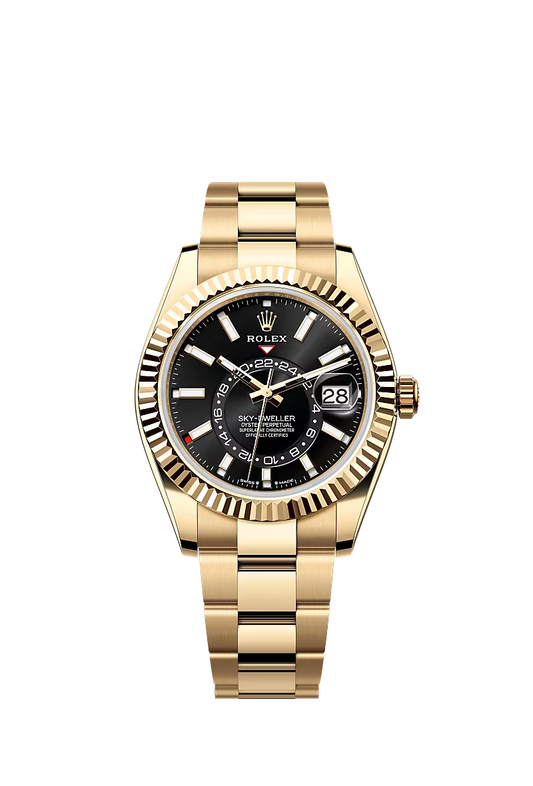 ROLEX Sky-Dweller Black Dial Yellow Gold Oyster Watch 336938