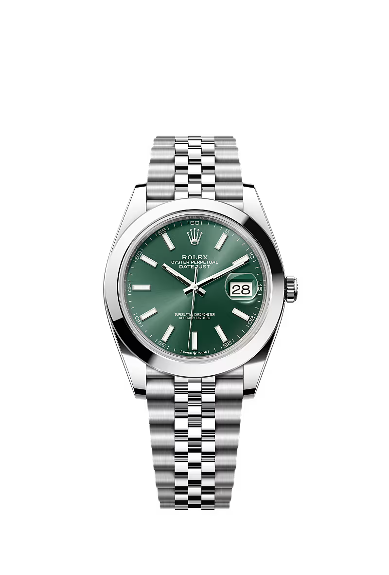 Rolex Datejust 41 Smooth Bezel Mint Green Index Dial Jubilee Bracelet 126300