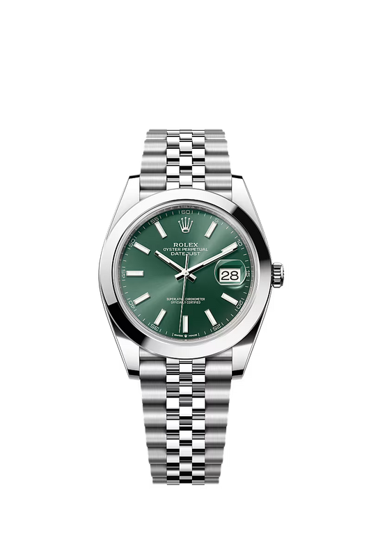 Rolex Datejust 41 Smooth Bezel Mint Green Index Dial Jubilee Bracelet 126300