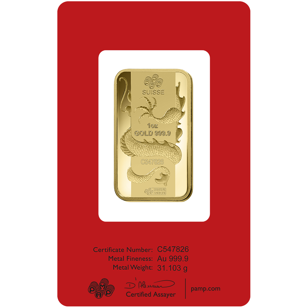 Lunar Dragon Gold Minted Bar - 1oz