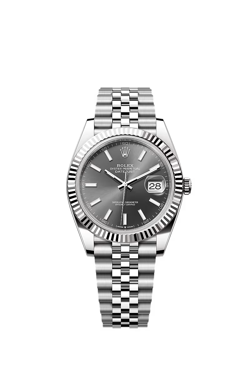 Rolex Datejust 41 Rhodium Grey Index Dial Stainless Steel Fluted Jubilee Bracelet 126334