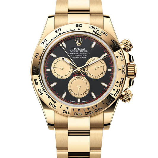 ROLEX Daytona Black and Champagne Dial Yellow Gold Oyster Watch 126508