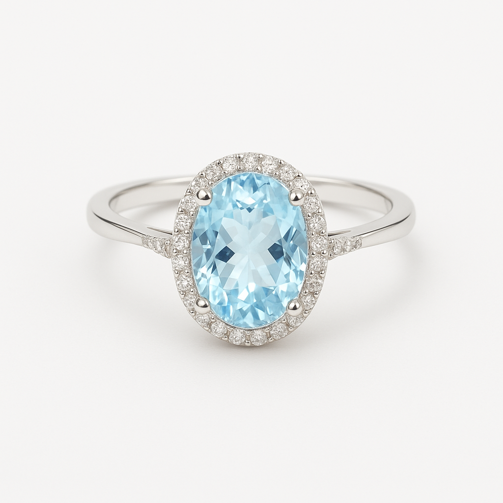Blue Topaz Diamond 18ct Ring