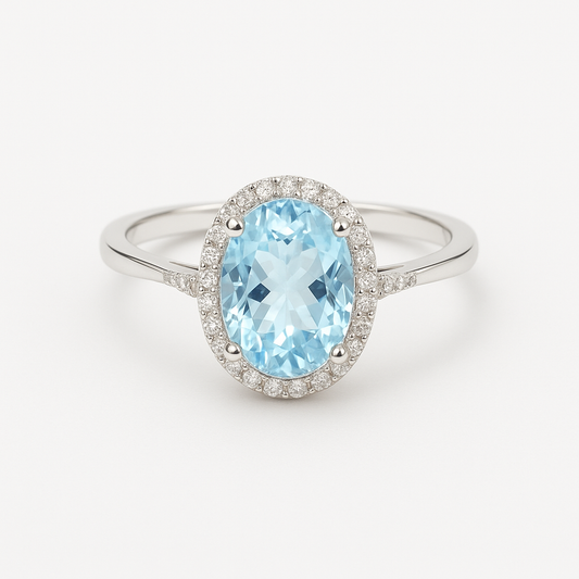 Blue Topaz Diamond 18ct Ring