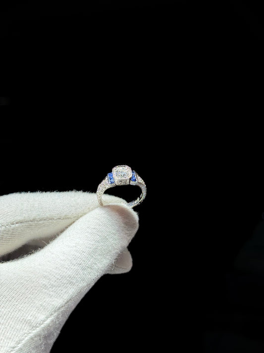 18 karat Diamond and Blue Sapphire Ring