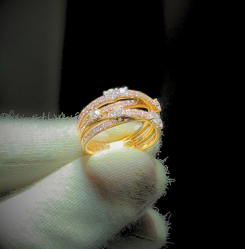 Yellow Gold 3 line Diamond Ring 18ct