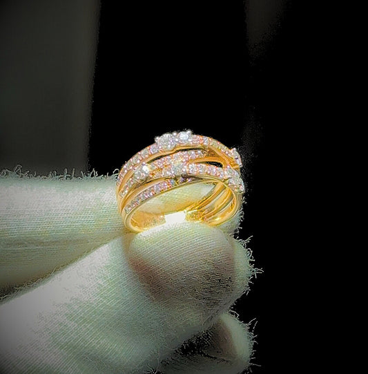 Yellow Gold 3 line Diamond Ring 18ct