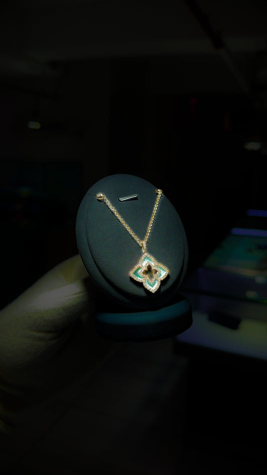 Yellow Gold Teal Stone Necklace 14k Gold