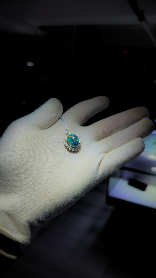 Opal Diamond Pendant Necklace 7ct Opal and 2ct Diamond