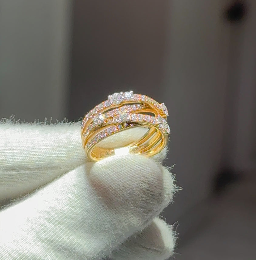 Yellow Gold 3 line Diamond Ring 18ct