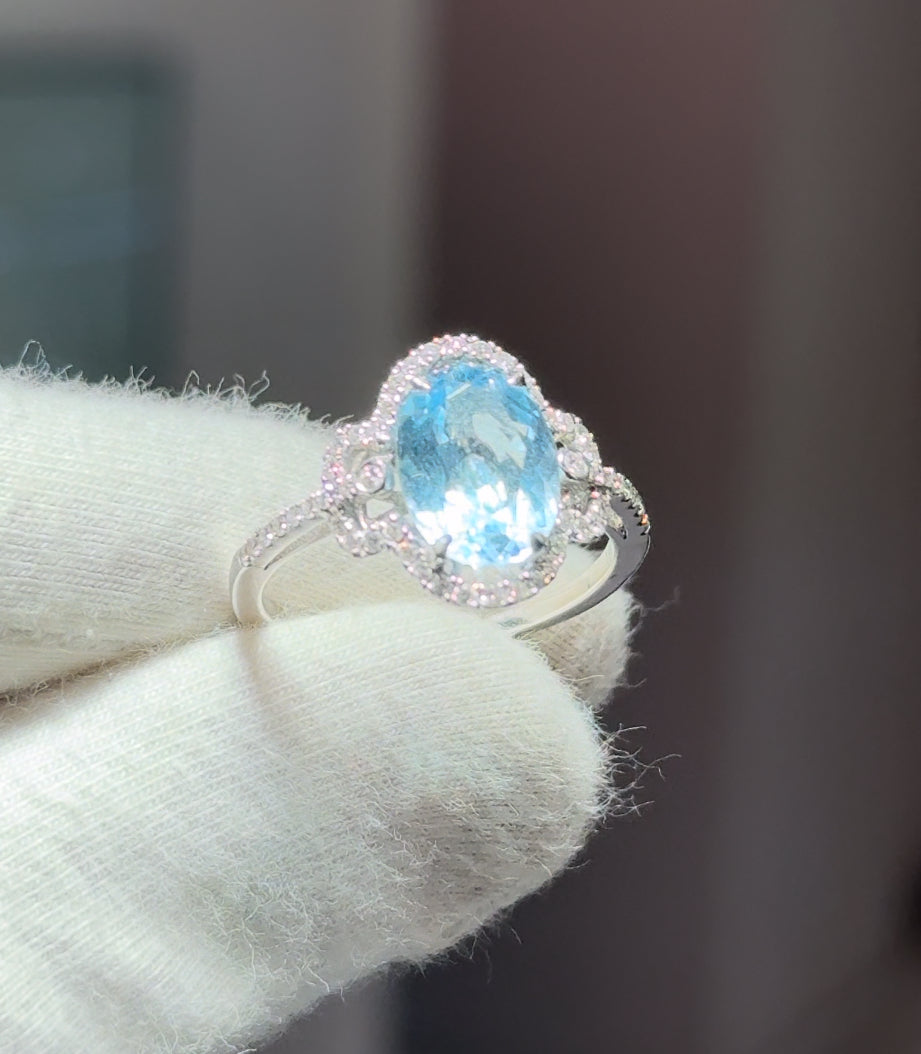 Blue Topaz Diamond 18ct Ring