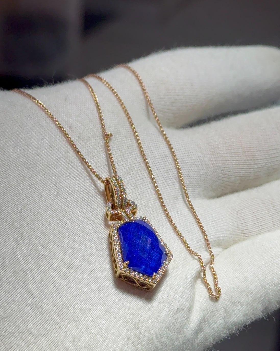 Blue Lapis Necklace Rose Gold 18ct