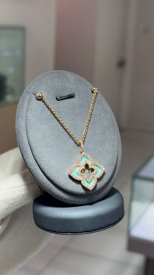 Yellow Gold Teal Stone Necklace 14ct Gold