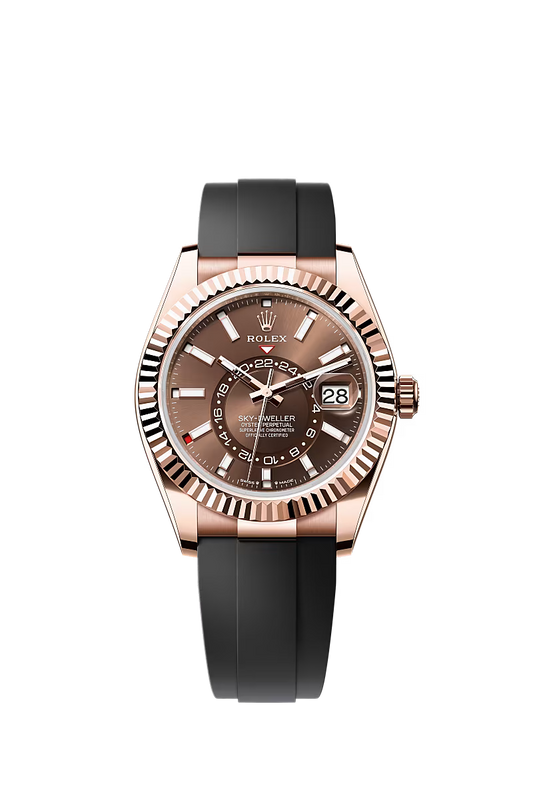 ROLEX Sky-Dweller Chocolate Dial Everose Gold Oysterflex Watch 336235