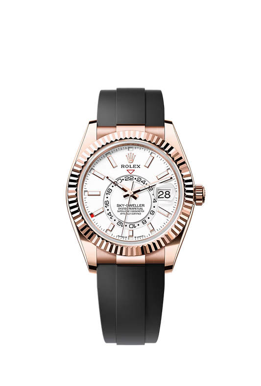 ROLEX Sky-Dweller White Dial Everose Gold Oysterflex Watch 336235