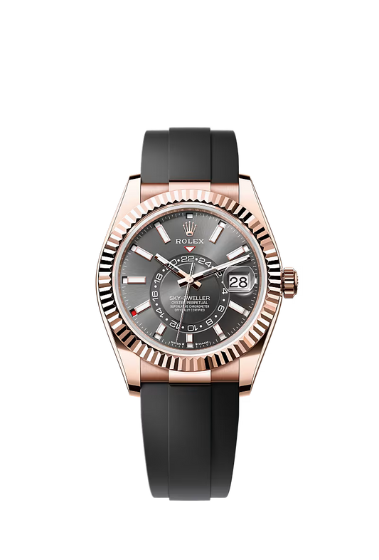 ROLEX Sky-Dweller Slate Dial Everose Gold Oysterflex Watch 336235